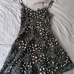Floral Black Dress with Spaghetti Straps